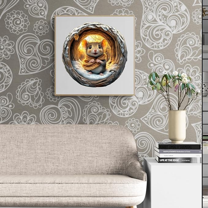 KAAYEE Wooden Puzzles for Adults 100 Pieces Visual 3D Wooden Mouse Jigsaw Puzzles for Adult Animal Wood Puzzle Gifts for Adults Kids Mouse Puzzle(8.5 * 8.4in)