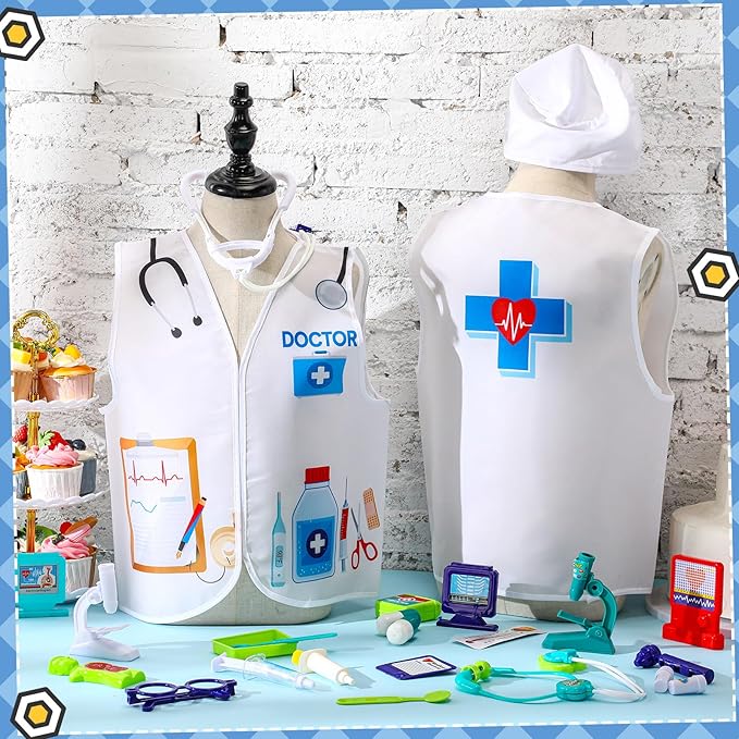 Panitay 12 Pcs Kids Community Helper Dress up Vest, Boy & Girl Career Cosplay Party Costume for Toddlers Occupation Role Play