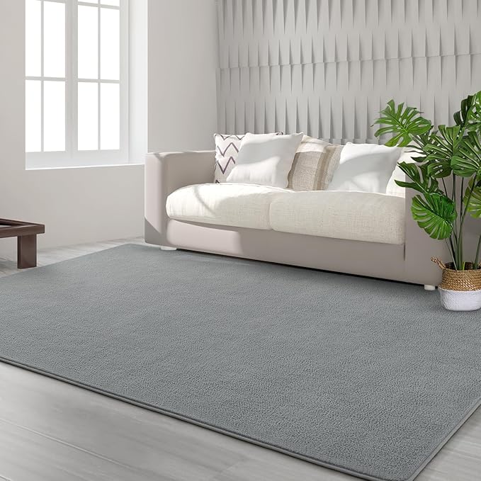 FlyDOIT Area Rugs for Bedroom Living Room, 7x10 Grey Super Soft Comfy Thickened Memory-Foam Indoor Carpets, Modern Aesthetic Minimalist Carpet for Boys Girls Adults Apartment Nursery Home Décor