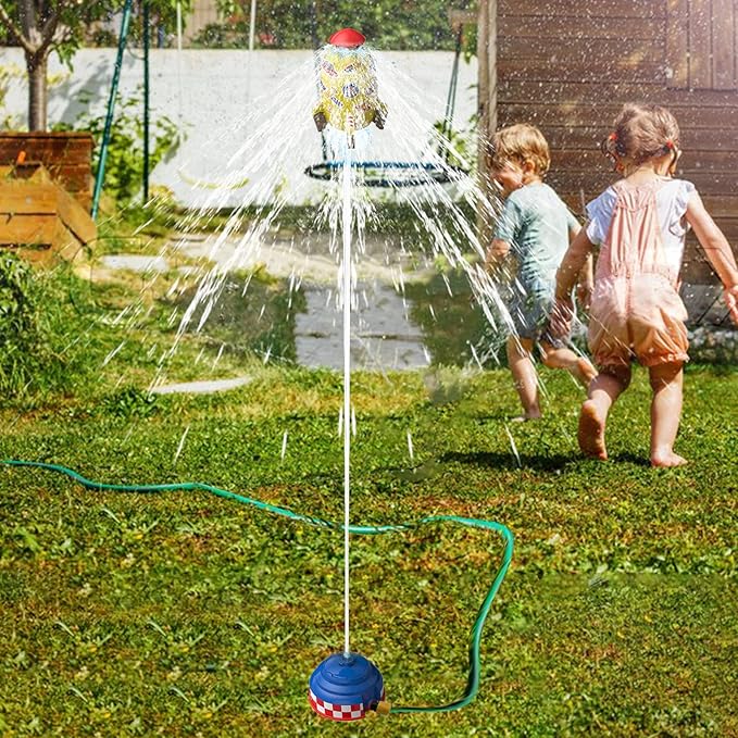 Rocket Sprinklers Kids Toys Outdoor Water Play for Kids 3 Years and Up (Yellow)