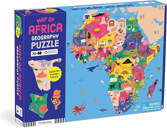 Mudpuppy Map of Africa – 70 Piece Geography Puzzle with Country-Shaped Pieces and Iconic Landscapes Cultural Items and More
