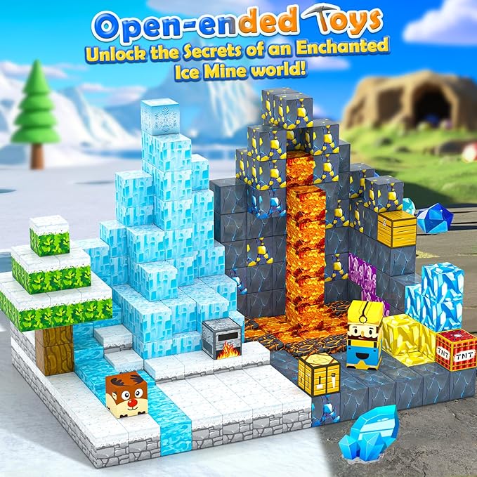120PCS Magnetic Blocks-Build Mine Magnet World Ice & Sword Edition, Building Blocks Kids Toys STEM Sensory Toys for Ages 3-4 5-7 8-13, Gifts for 3 4 5 6 7 8 Year Old Boys Girls