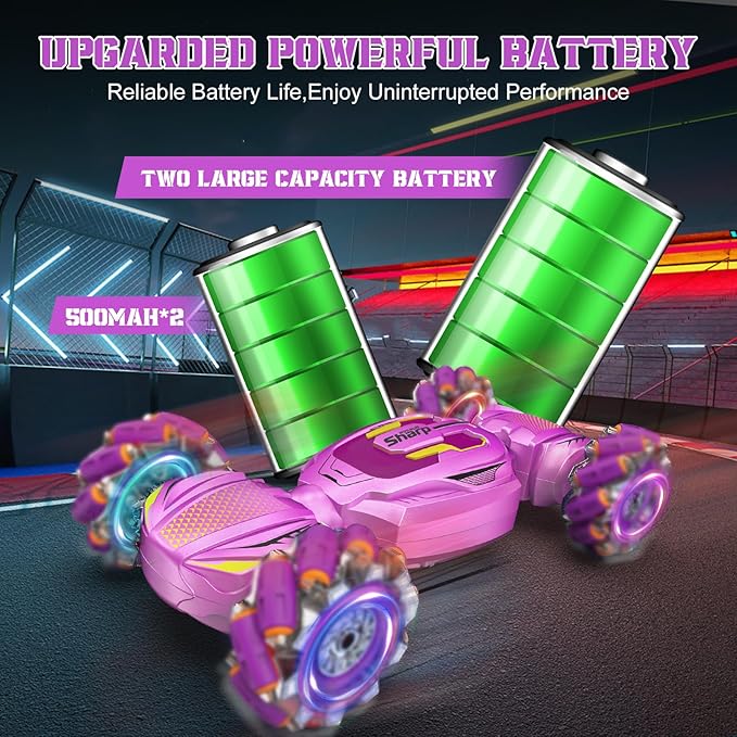 Gesture Sensing RC Stunt Car, Boys Girls Ages 6-12 Birthday Gift Ideas, 4WD Transform Off Road for Rotating Hand-Controlled 2.4Ghz Remote Control Twist Cars with Lights and Music Purple