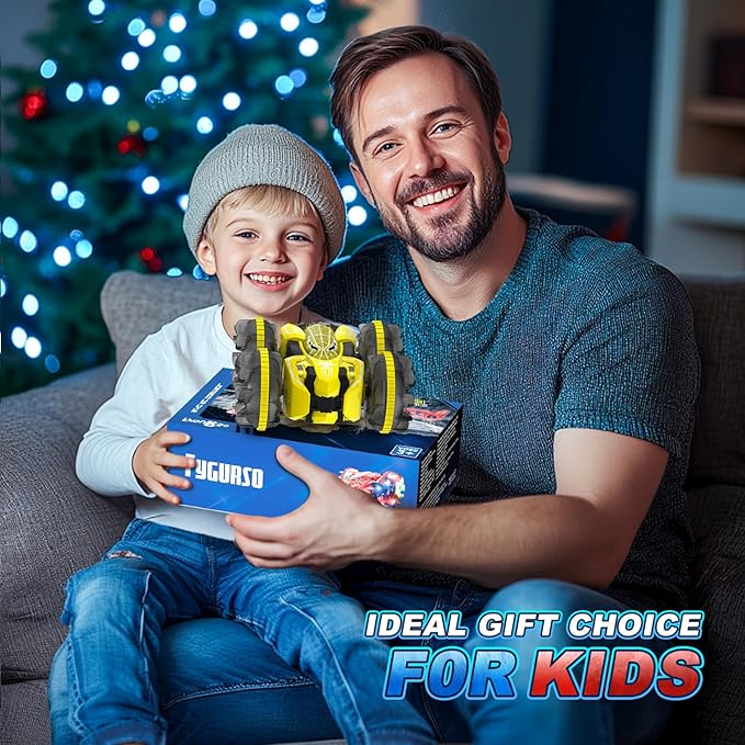 Waterproof Remote Control Car，4WD Amphibious 2.4 GHz RC Car Remote Control Boat，360°Rotation RC Stunt with LED Lights，Boys Girls Gifts All Terrain Water Beach Pool Toy Yellow