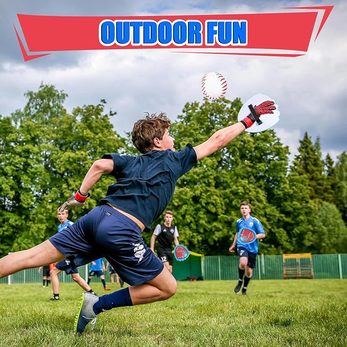 Toss and Catch Baseball Toy Set with 4 LED Light-Up Gloves 6 Soft Baseball, Fun Sticky Ball Catch Games for Kids Ages 3-12, Beginner Baseball Training, Indoor/Outdoor Sports Toy Gifts for Boys & Girls