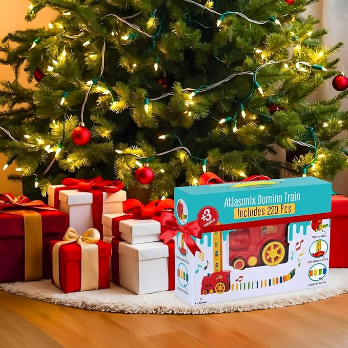 Atlasonix Domino Train, Domino Train for Kids, Automatic Set for Kids, 3 Year Old Boy Gift, Montessori Toys, Fun, Educational Toys, Birthday Present for 3-5 Year, 220 Blocks