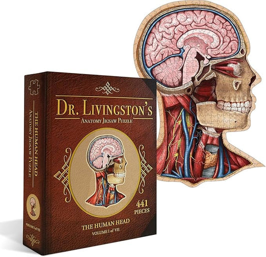 Genius Games Human Head Anatomy Puzzle - Adult Jigsaw Puzzles Unique Gifts for Kids Educational Science - 441 Piece Teen Floor Puzzle - Genius Games Dr. Livingston