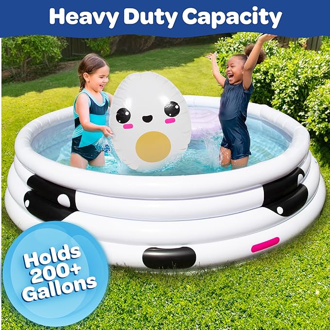 Large Inflatable Kiddie Pool- Cute Ramen Kawaii Theme, Children's Swimming Pool w Play Pillow Floats & Accessories- 67"x26" Family Size for Baby Kids Adults, Outdoor Beach or Backyard Summer Water Fun