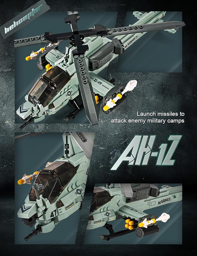 SEMKY Military Series AH-1Z Helicopter Little Birds Air Force Building Block Set (597 Pieces) -Building and Military Toys Gifts for Kid and Adult