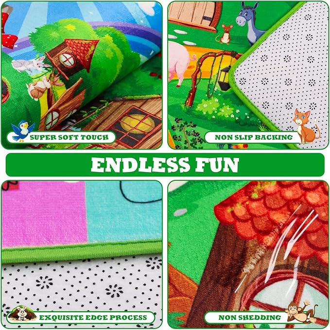 ABC Kids Rug for Playroom 110" ×78.7" Hobbit House Educational Kids Playmat Alphabet Animal & Shape Learning, Premium Non-Slip Playmat for Toddlers Letters Farm Animals Color Foam Classroom Carpet