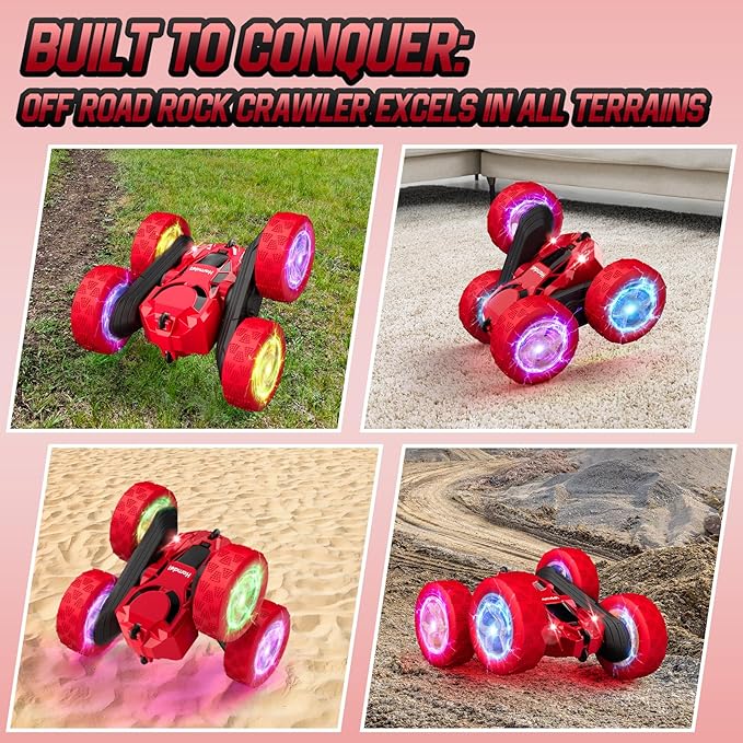 Remote Control Car for Boys 6-12 Year Old Double Sided 360°Rotating 4WD Rechargeable RC Cars Race Stunt Toy Car for Kids Birthday-Red