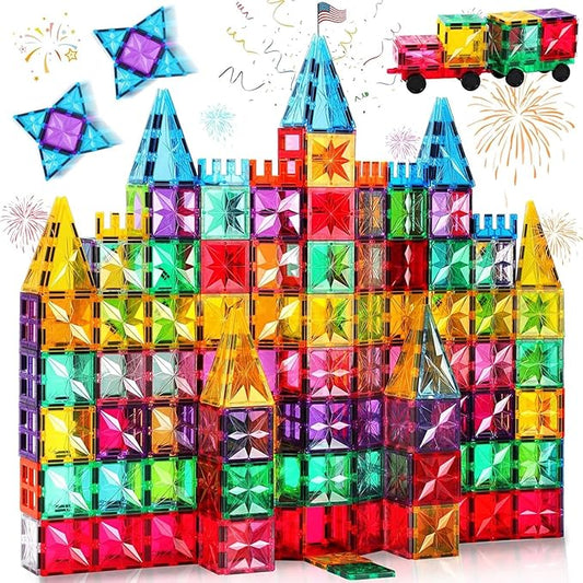 Magnetic Tiles,100PCS Star Magnetic Building Blocks Toy for Ages 3 4 5 6 7 8 9,Magnetic Tiles for Toddlers Gifts,Montessori Toys,STEM Toys Christmas Toy Gift for Kids Boys and Girls