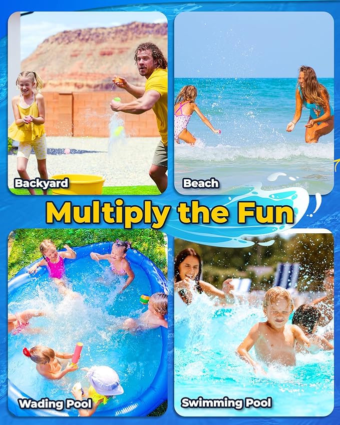 Magnetic Reusable Water Balloons for Kids, Refillable Water Balls Quick Fill for Pool, Outdoor Games for Beach, Summer Toys for Kids 4-10 (20Pack)