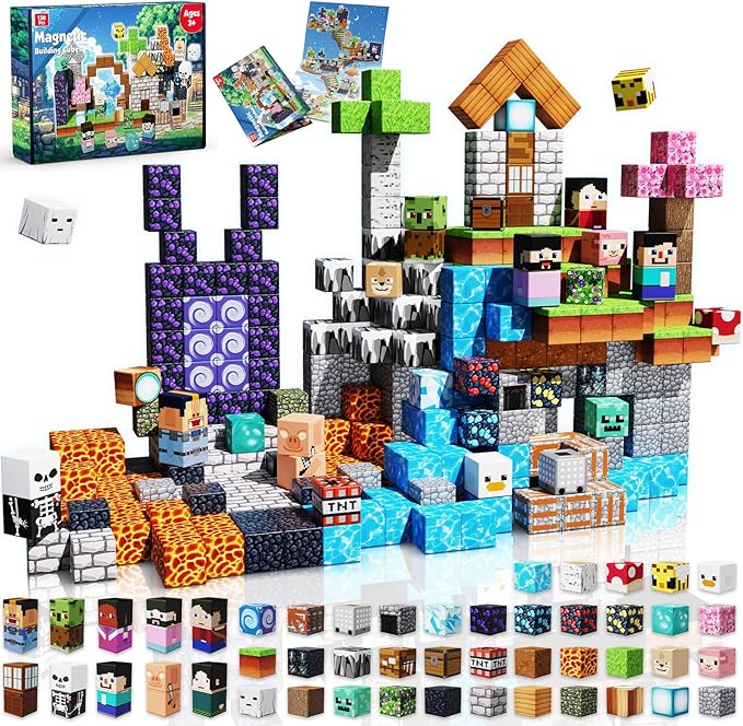 150 PCS Magnetic Blocks - Magnetic Tiles Building Block Toys, STEM Montessori Stacking Toys, Building Cube Game Birthday Gifts for Boys and Girls Age 3+ Years Old (Adventure)