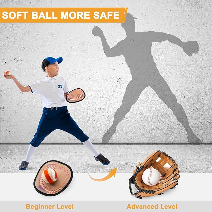 Toss and Catch Ball Set Toddler Baseball Training Glove, Pool Beach Toys for Kids Soft Sticky Balls, Yard Backyard Outside Outdoor Games for 3+ Years Old Boys Girls Birthday Gifts