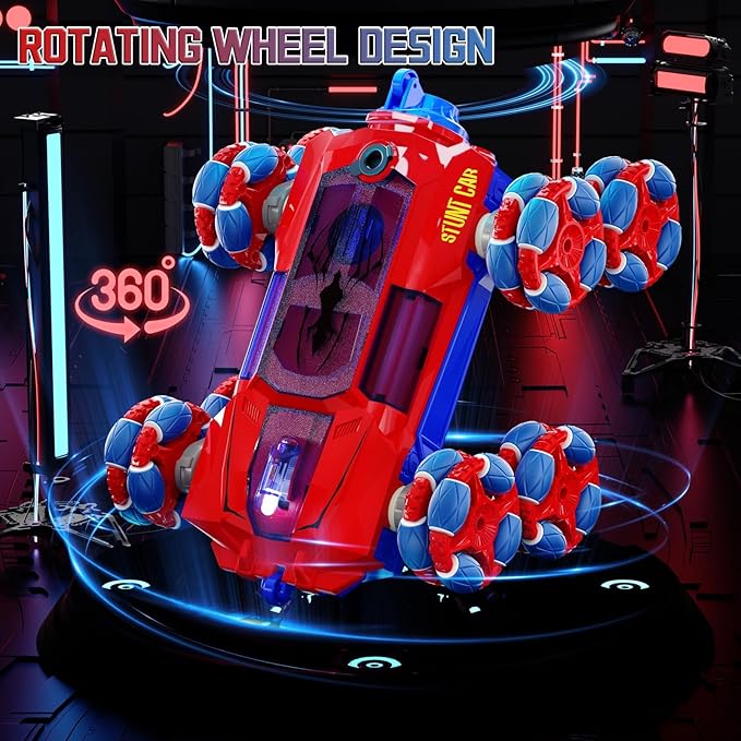 28C 8WD Gesture Sensing RC Stunt Car, 2.4Ghz Hand Remote Control Toy for Boys Age 8-13, Spider with Light & Sound, Rotation Remote Control Car for Christmas & Birthday Gifts