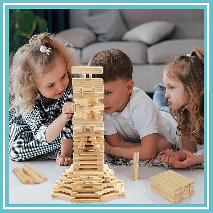 Wooden Building Blocks Set - 200-Piece Plank Block Construction Toys, STEM Educational Wood Toy for Kids and Toddlers