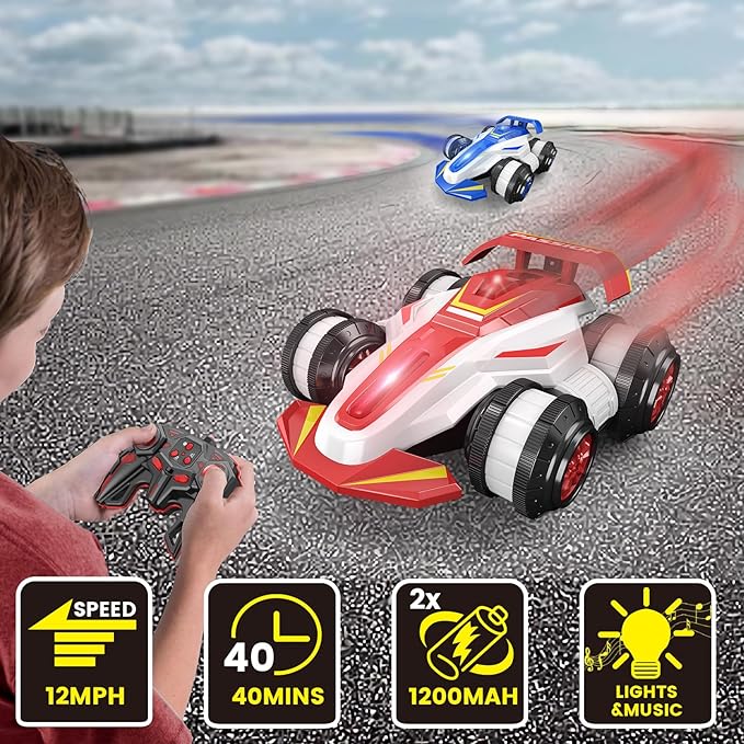 Upgraded Remote Control Car 360° Spins RC Car 2- in-1 Anti-Gravity RC Racer Wheelie Drift Stunt Car with Lights&Music Birthday Gifts Toys for 6 7 8 9 10 11 12 Year Old Boys