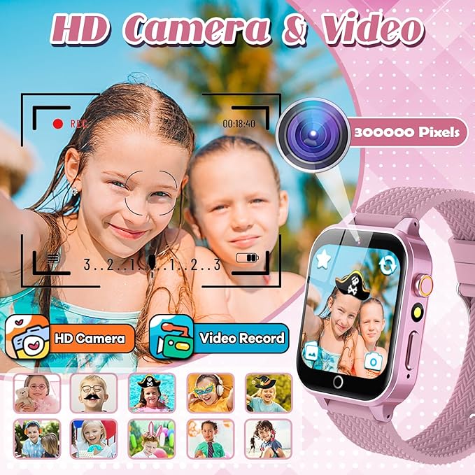 Smart Watch for Kids Girls Age 3-12 with 26 Puzzle Games HD Video Camera Touchscreen Music Player Learning Cards Storybook Pedometer Metal Case Kids Watch Toy Birthday Gifts Include 2 Screen Protector
