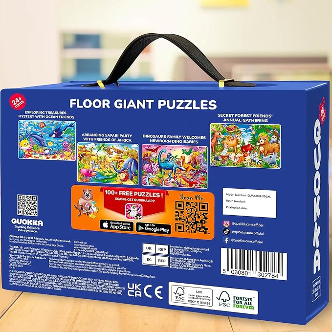 QUOKKA Giant Floor Puzzle for Kids Ages 4-6 – 2x3 Feet Extra-Thick 48 Pieces Toddler Puzzle Ages 3-5 – Space Educational Activity for Boys Girls – Premium Box with Sturdy Handle & Magnetic Closure