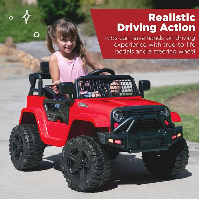 Best Choice Products 12V Kids Ride On Truck Car w/Parent Remote Control, Spring Suspension, LED Lights, AUX Port - Red
