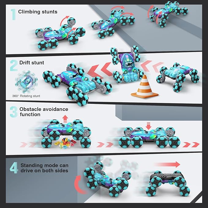 ATHLERIA 8WD Gesture Sensing Rc Stunt Car Toys for Boy Age 8-13,Octopus Remote Control Cars with Spray Lights,Racing Drift Car,Christmas Birthday Easter Gifts for Boys Girls Teens 8 Years and up