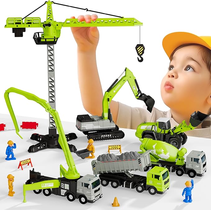iPlay, iLearn Kids Construction Truck Toy, Crane Excavator for Boys Age 3-5, Digger Dump Trucks, Bulldozer Forklift Vehicle Set for Sandbox Play, Birthday Gifts 3 4 5 6 Year Old Toddlers