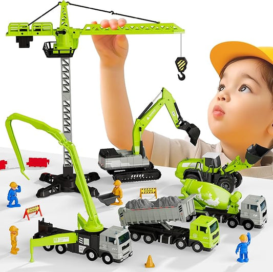 iPlay, iLearn Kids Construction Truck Toy, Crane Excavator for Boys Age 3-5, Digger Dump Trucks, Bulldozer Forklift Vehicle Set for Sandbox Play, Birthday Gifts 3 4 5 6 Year Old Toddlers