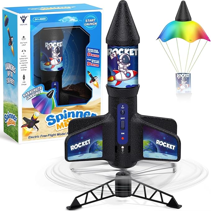 Rocket Launcher Toy for Kids,Self Launching Motorized Air Rocket with Parachute Launch Up to 200 Ft Model Rockets Outdoor Toys Gifts for Boys Kids Ages 6 7 8 9 10 11 12 3-5 5-7 8-12