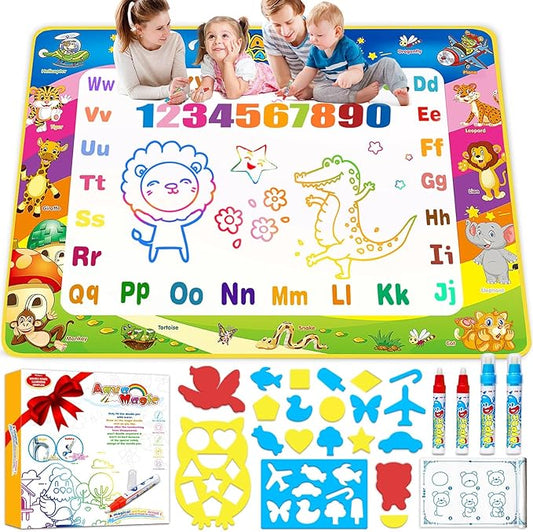 Water Doodle Mat Kids Toys, 40 X 30 Inch Large Water Painting Drawing Mat, Toddler Toys for Age 3 4 5 6 7 Year Old Girls Boys Birthday Gift, Mess Free Coloring Painting Learning Toys