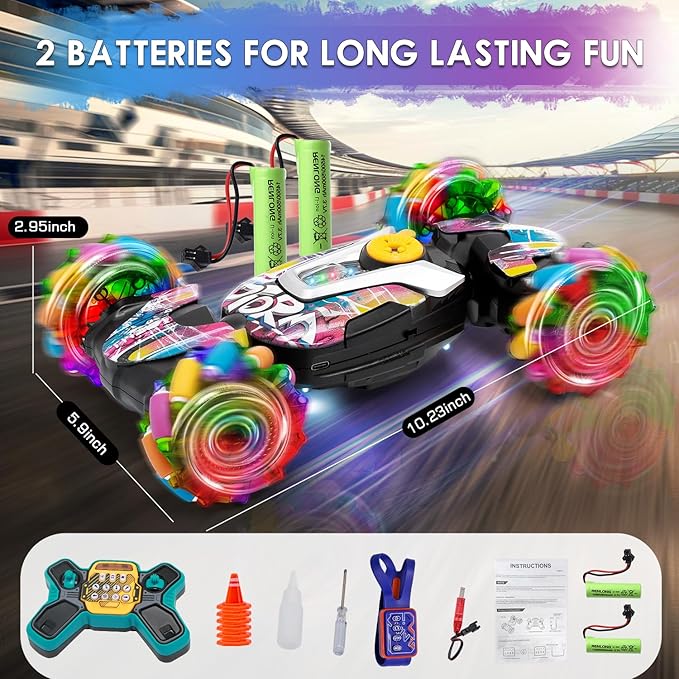 RC Car Gesture Sensing Remote Control Stunt Car with Light and Music, 4WD,Drifting,360° Rotation,for Kids 6-12 Years(Graffiti)