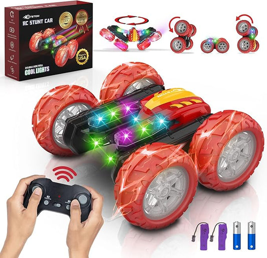 TETON ELECTRONICS RC Car Stunt Car Marvel Avengers Iron Man Inspired 360° Rolling Remote Control Monster Truck Toys All Terrain 4WD RC with Lights, Rechargeable Big Wheels