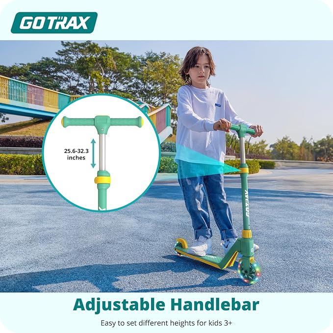 Gotrax K03 Kick Scooter for Kids, 5" LED RGB Lighted Wheels, 4.6 Lbs Lightweight and One-Click Detachable Design, Height Adjustable Handlebars, Anti-Slip Deck and Max Load 110 Lbs for Boy&Girl Age 3+