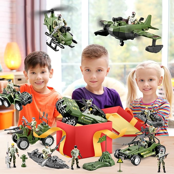 58-in-1 Army Men Toys for Boys 4-7 6-8 8-12, Military Truck/Helicopter/Kayak Boat/Motorcycle/ Army Men Action Figures/Weapon Gears, Army Toys for Boys Kids Birthday Gifts Party Favors