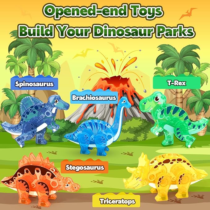 Dinosaur Toys Magnetic Tiles 3D Movable Dinos for Kids 3-5 5-7 Toddler Outdoor Sensory Toys, STEM Educational Magnetic Blocks for 3+ Years Old Boys Girls Kids Toy