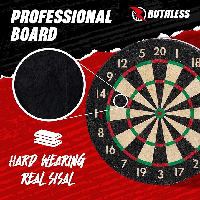 Ruthless Miniature Desk Top Dart Board Set for Home and Office - Includes Mini Steel Tip Darts, Choice of Surround and Mouse Mat