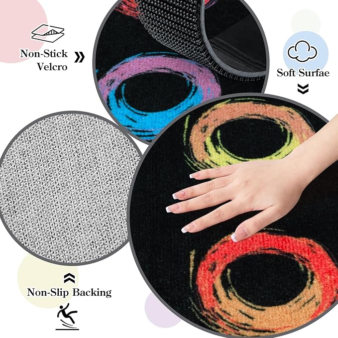 STARUIA Educational Large Carpet Classroom Rug for Kids Room, 6x8.4 Abstract Black Area Rug with Colorful Handpainted Circles, Stain-Resistant High-Traffic Kids Rugs for Playroom Elementary