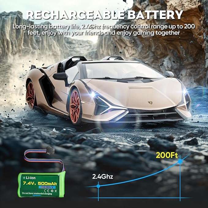 MIEBELY Lamborghini Remote Control Car, 1:16 Scale Lambo Toy Car 7.4V 500mAh Officially Licensed 12Km/h Rc Cars with Led Light 2.4Ghz Model Car for Adults Boys Girls Birthday Ideas Gift (Champagne)
