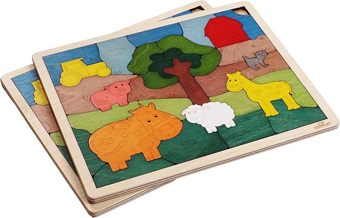 Down on The Farm Wooden Puzzle, 33 Pieces, Endangered Animals, Farm Animals, for Kids Ages 3+