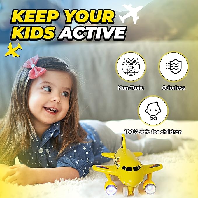 KIDSTHRILL Kids Airplane Toy for Boys & Girls. Set of Three Toy Airplanes with Flashing Lights, Music & Airplane Sound, Push and Go Toy Plane Gift Toys for Toddler Boys 2 3 4 5 6 7 Years Old & up