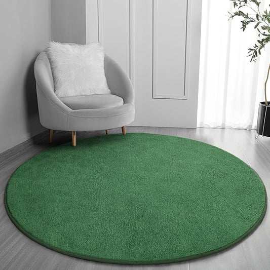 FlyDOIT Round Area Rugs for Bedroom Living Room, 4x4 Green Super Soft Comfy Thickened Memory-Foam Indoor Circle Carpets, Modern Aesthetic Minimalist Carpet for Boys Girls Adults Nursery Home Décor