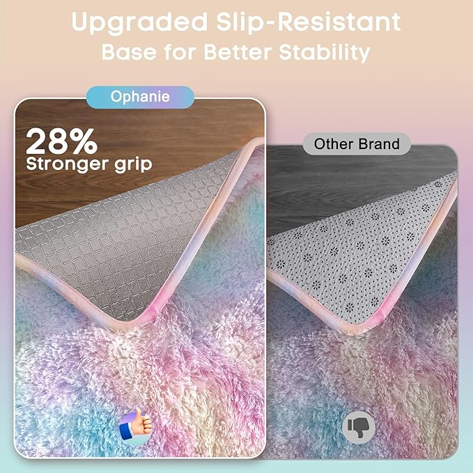Ophanie Rainbow Colorful Area Rugs for Bedroom Girls, Unicorn 4x6 Carpet Fluffy Fuzzy Furry Shag, Plush Soft Cute Kids Baby Shaggy Bedside Floor Rug for Teen Dorm Home Decor Aesthetic, Nursery