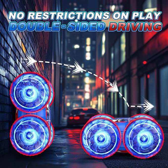 Waterproof Remote Control Car，4WD Amphibious 2.4 GHz RC Car Remote Control Boat，360°Rotation RC Stunt with LED Lights，Boys Girls Gifts All Terrain Water Beach Pool Toy