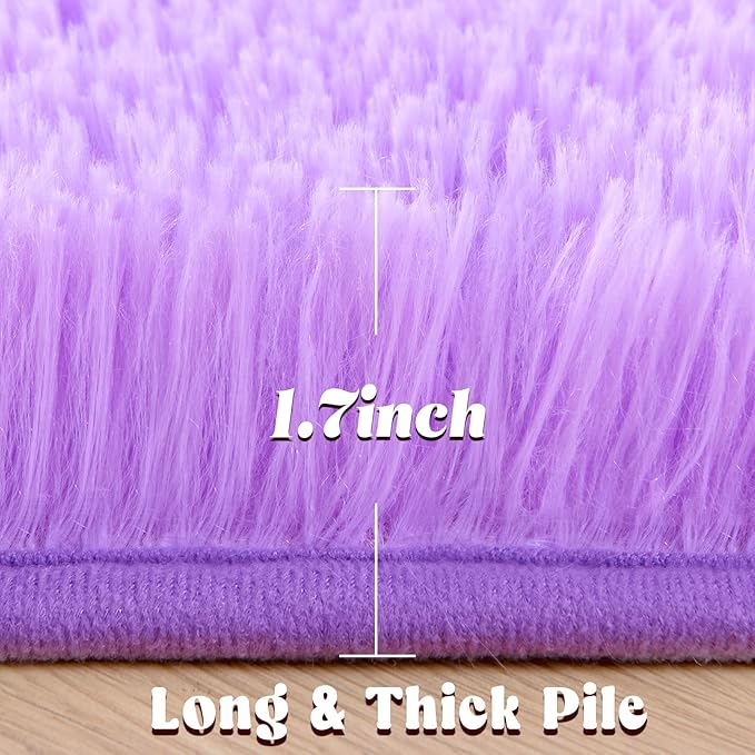 junovo Round Rug 5x5 Feet Fluffy Soft Area Rugs for Kids Girls Room Princess Castle Plush Shaggy Carpet Cute Circle Nursery Rug for Kids Girls Bedroom Baby Room Home Decor Circular Carpet, Purple