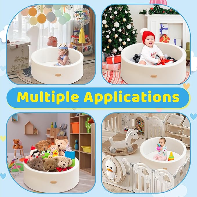Baby Ball Pit 35.4" Soft Round Memory Foam Ball Pits NOT Included Balls Indoor Outdoor Playpen for Babies Toddlers Kids Great Gift for Girls Boys, White