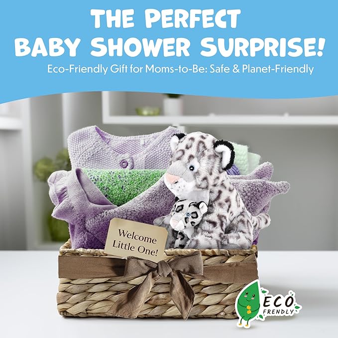 Mom and Baby Stuffed Animals for Boys & Girls, Safari Baby Shower Decorations, Nursery Decor, Zoo Animals for Toddlers, Quality Realistic Toys for Kids, Cute, Soft, Huggable (9.5" Snow Leopard)