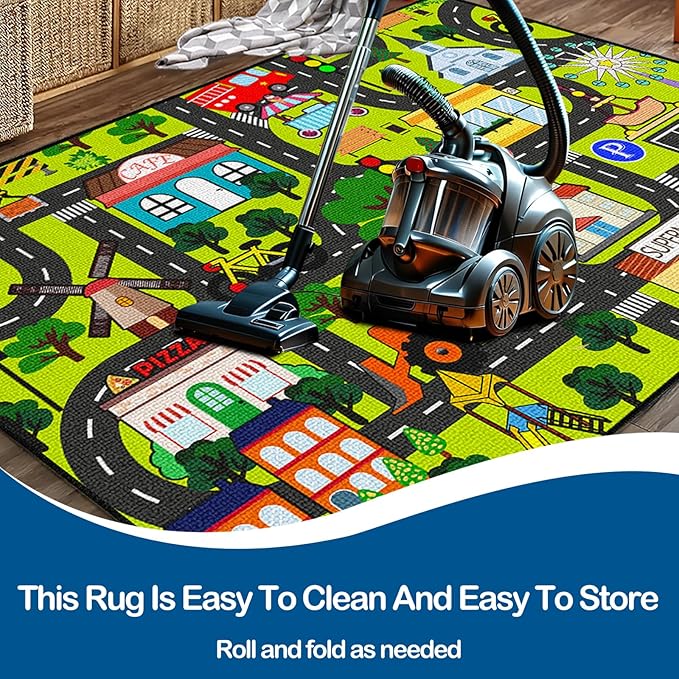 Kids Carpet Playmat Rug - Car Carpet for Kids 4.5x6 Feet, Large Educational Play Mat Town Traffic Road Map Rug City Life Car Mat for Kids Toy for Bedroom Classroom Nursery Room