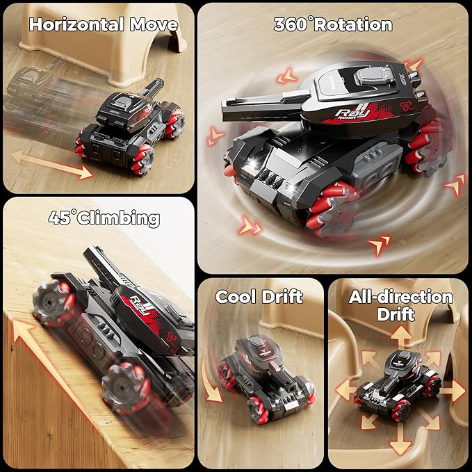 RC Car That Shoots BBS,Water Bullet Shooting RC Tank For Kids Adults 4WD Stunt Remote Control Car with 10500pcs Water Bombs Fast All Terrain Toy Car With 360°Rotating Gifts for Boys,40+Min Play