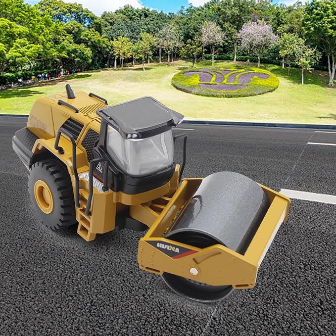 Dollox Die-cast Road Roller Toys 1/50 Scale Metal Engineering Road Planer Vehicle Truck Toy High Detail Construction Vehicles Model Road Roller Decoration Toy Kids
