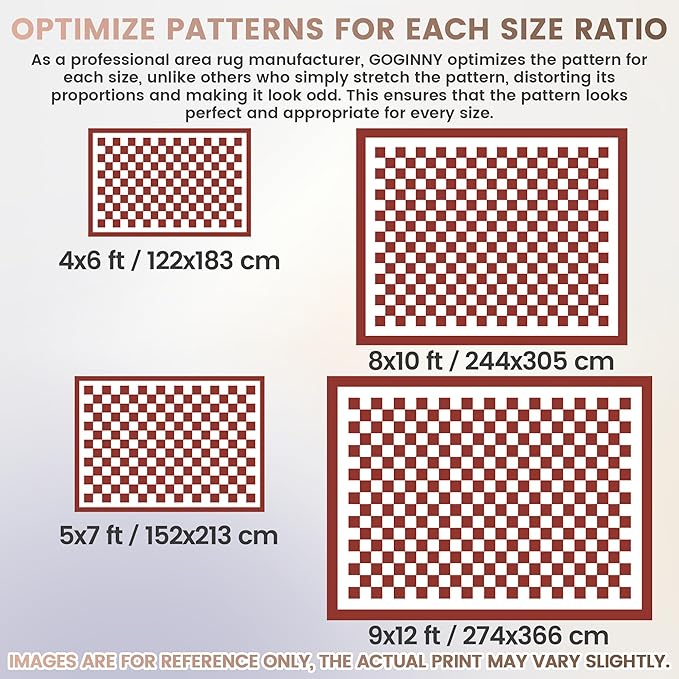 Washable 8x10 Checkered Area Rug for Living Room, Dark Red Checkerboard Modern Boho Large Rugs, Ultra Thin Low Pile Lightweight Indoor Carpet with Non-Slip Backing for Bedroom Kids Nursery Play Room